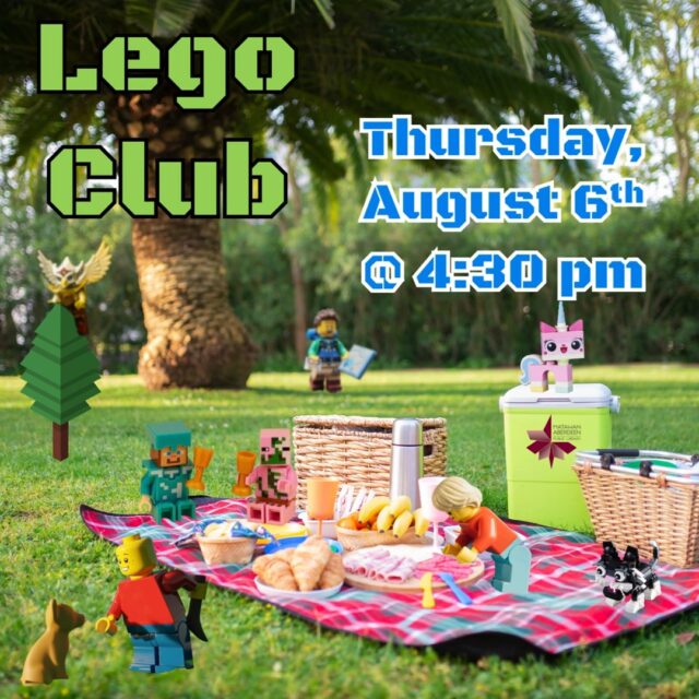 Lego Club - Thursday, August 6th @ 4:30PM
Do you love playing with Legos? Well, the library has tons of bricks, minifigures, and interesting pieces for you to build with! Join us in the meeting room and put your building skills to the test. There may even be a challenge or two! We can't wait to see you there! Open to children entering grades K-5. 
Registration is required: https://mapl.events.mylibrary.digital/event?id=376032
QUESTIONS? Call: 732-583-9100 or email: maplkids@mapl.org
#mapl165 #aberdeennj #matawannj #maplprograms #maplyouthprograms #librarylegos #librarylegoclub