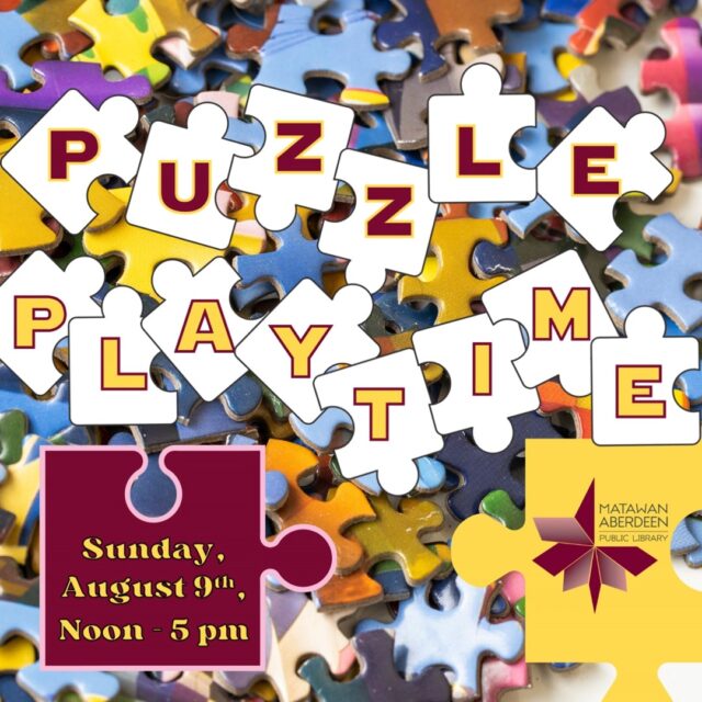 Puzzle Playtime 🧩 Sunday, August 9th, Noon - 5 pm
Stop by the Children's Room today to play with some puzzles! We will have puzzles big and small for you piece together. We can't wait to see you!
Open to children of all ages. No registration required.
QUESTIONS? Call: 732-583-9100 or email: maplkids@mapl.org
#mapl165 #aberdeennj #matawannj #maplprograms #maplyouthprograms #librarygameday #librarysundayfunday #DropInPlay #puzzleplay #PuzzlePlaytime