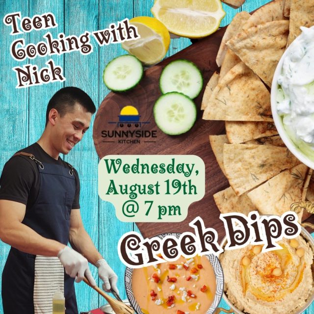 Teen Cooking with Nick: Greek Dips 🍽️Wednesday, August 19th @ 7:00PM
Nick Mietkowski, owner of Sunnyside Kitchen LLC, will be coming to teach you how to make 3 kinds of Greek Dips: Tzatziki, Hummus, and Spicy Feta Dip. Small samples will be provided at the event so you can try the dishes we make together
Please note: Potential allergens may include: Dairy. Best practices are used in food preparation and potential allergens will be identified in the dishes served.
Open to patrons entering grades 6-12.
Registration is required: https://mapl.events.mylibrary.digital/event?id=377349

QUESTIONS? Call: (732) 583-9100 or email: maplkids@mapl.org
#mapl165 #aberdeennj #matawannj #maplprograms #maplyouthprograms #MAPLteenprograms #teenvolunteering #libraryteens #libraryteensrock #libraryteenevents #libraryteenprogram #libraryteenprograms 
#CookingWithNick #nickmietkowski #ChefNick @nicks_sunnyside_kitchen