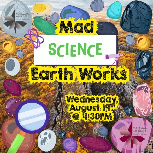 Mad Science: Earth Works 🔎🪨Wednesday, August 19th @ 4:30PM
Join us for Mad Science! This will be a hands-on STEM program designed to teach kids about geology and our planet. Work with our guest scientist to examine rocks and minerals, model shifting tectonic plates, and build cool science gadgets to take home. Open to children entering grades K-5. 
Registration is required: https://mapl.events.mylibrary.digital/event?id=377350
QUESTIONS? Call: 732-583-9100 or email: maplkids@mapl.org
#mapl165 #aberdeennj #matawannj #maplprograms #maplyouthprograms #madscience #stem #STEMForKids #STEMKids #STEMEducation