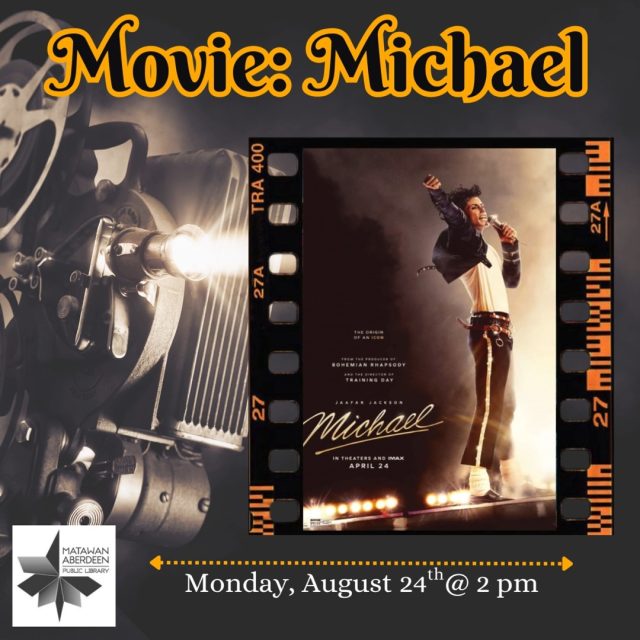 Movie: Michael 🎥🎞️Monday, August 24th @ 2:00PM
Michael Jackson’s birthday was August 29, so we share the early life of the musician, from the discovery of his talent as the lead of the Jackson Five to the artist whose creative ambition fueled a pursuit to become the biggest entertainer in the world.
Starring: Jaafar Jackson, Nia Long 
Release Date: 2026 
Rating: PG-13 
Duration: 2 hr 7 min
QUESTIONS? Call: (732) 583-9100 or email: mapladults@mapl.org
#mapl165 #aberdeennj #matawannj #maplprograms #maplmovies #MovieMonday #moviemondays #moviemonday #michaeljackson #michaeljacksonforever