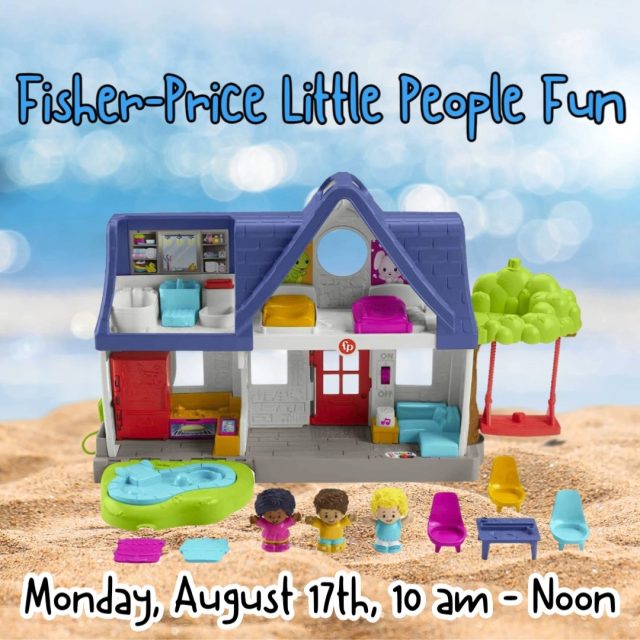 Fisher-Price Little People Play - Monday, August 17th, 10 am - Noon
Stop by the Children's Room to play pretend with our Little People play sets. There's a house that makes sounds and vehicles that roll. And lots of people too! Open to children of all ages. No registration required.
QUESTIONS? Call: 732-583-9100 or email: maplkids@mapl.org
#mapl165 #aberdeennj #matawannj #maplprograms #maplyouthprograms #librarygameday #librarymondayfunday #DropInPlay #fisherpricelittlepeople