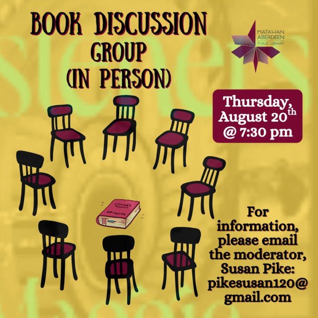 Book Discussion Group (in person) -Thursday, August 20th @ 7:30 pm 📚
This month, the group is reading "The Listeners" by Maggie Stiefvater.
"#1 New York Times bestselling novelist Maggie Stiefvater dazzles in this mesmerizing portrait of an irresistible heroine, an unlikely romance, and a hotel—and a world—in peril." - GOODREADS
For more information on our book discussion group, please email our moderator, Susan Pike, at pikesusan120@gmail.com
OTHER QUESTIONS? Call: (732) 583-9100 or email: mapladults@mapl.org
#mapl165 #aberdeennj #matawannj #maplprograms #bookdiscussions #bookdiscussion #bookdiscussiongroup #maggiestiefvater #maggiestiefvaterbooks