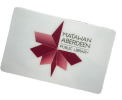 MAPL Library Card White library card with a red geometric star logo and the text Matawan Aberdeen Public Library printed on it.